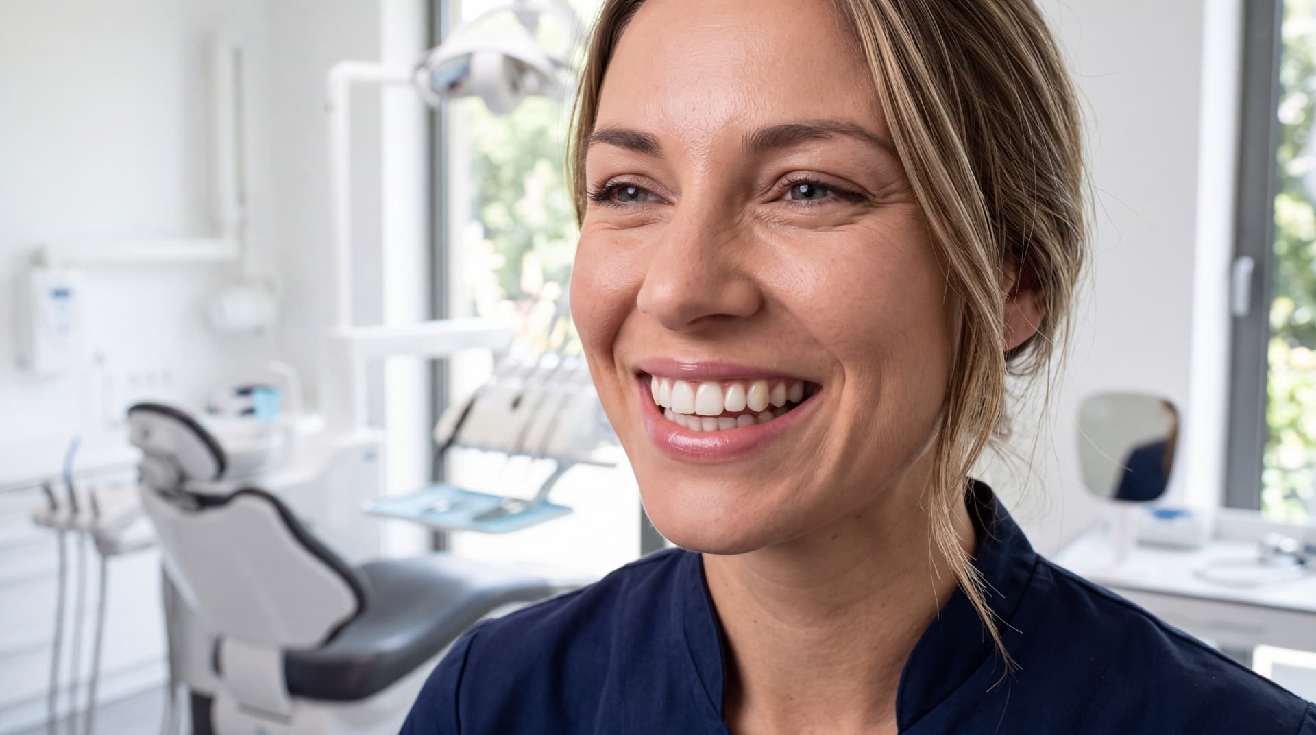 Dentista DentalNet Care sorridente in uno studio odontoiatrico moderno e luminoso