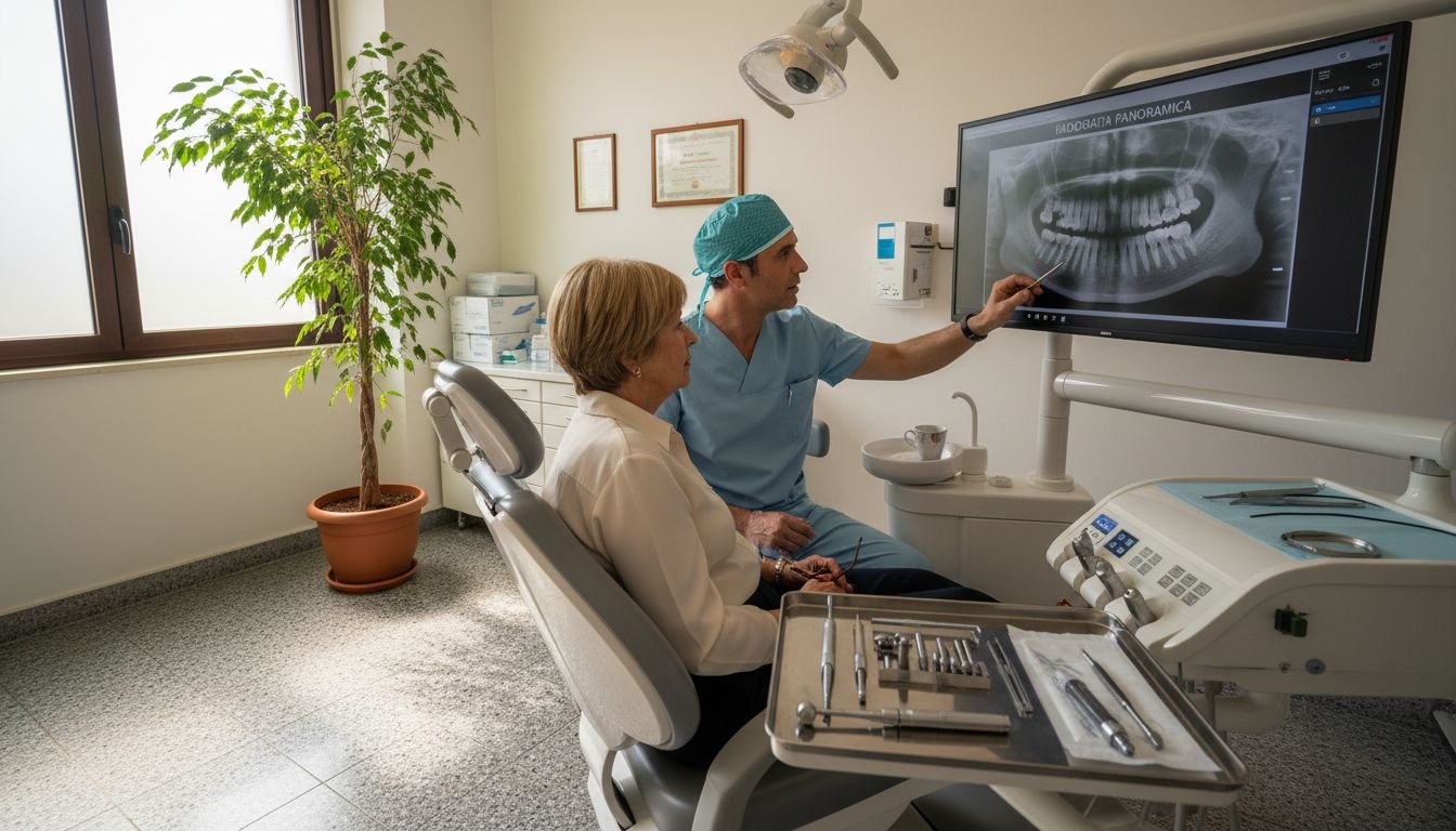 Il dentista illustra ai pazienti come funziona l’intervento di implantologia dentale