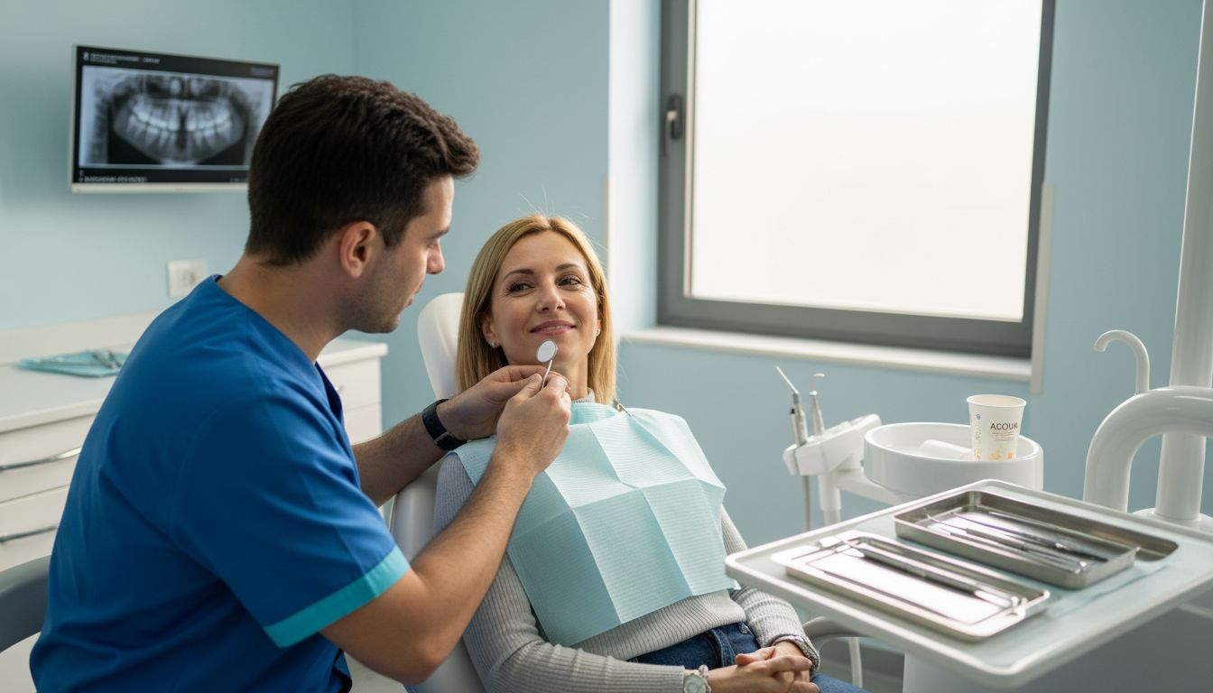 Il dentista illustra al paziente le diverse soluzioni per migliorare il sorriso, spiegando i trattamenti più adatti e rispondendo a tutte le sue domande.