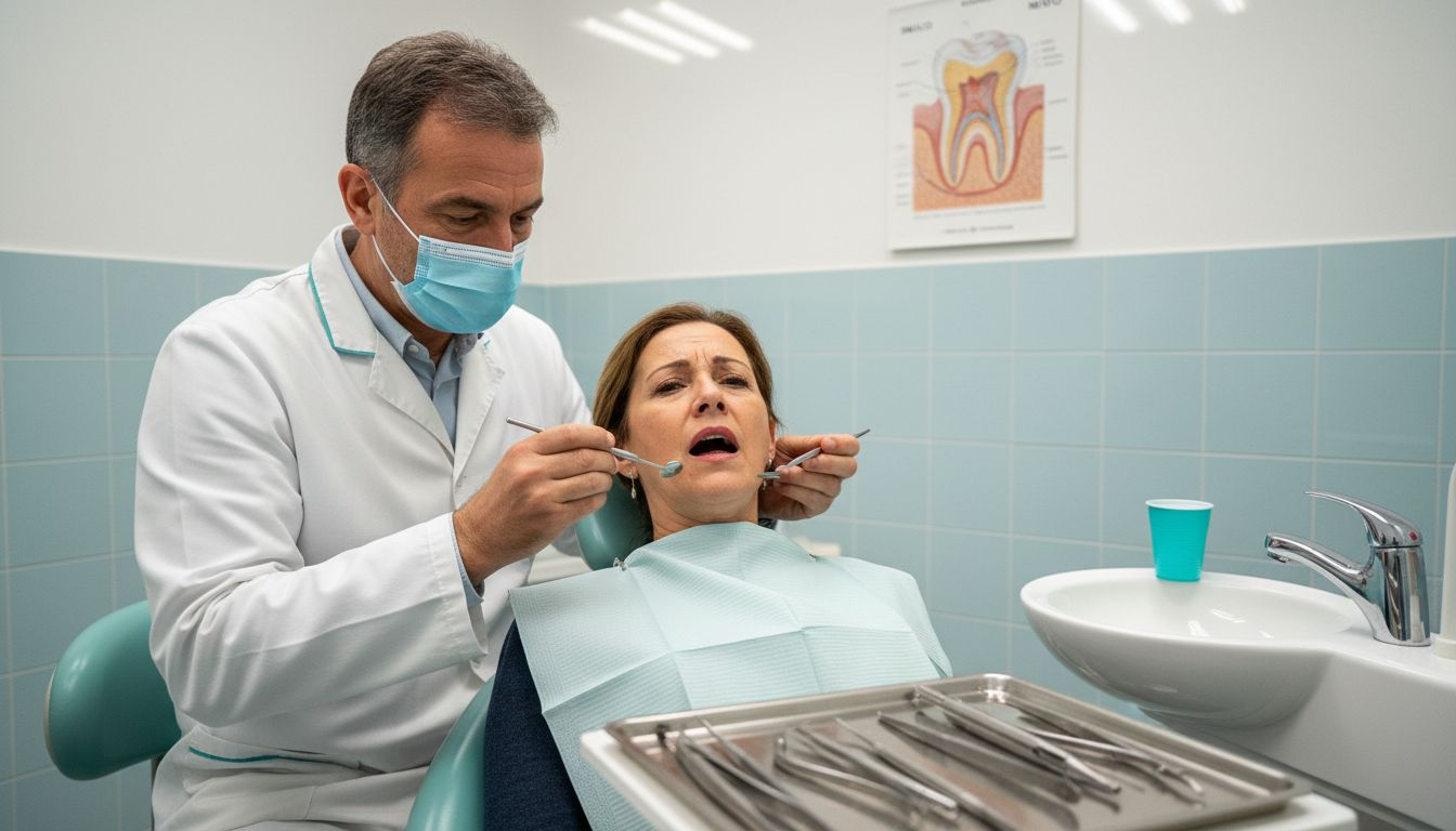 Il dentista visita il paziente per verificare la presenza di un'infezione ai denti.