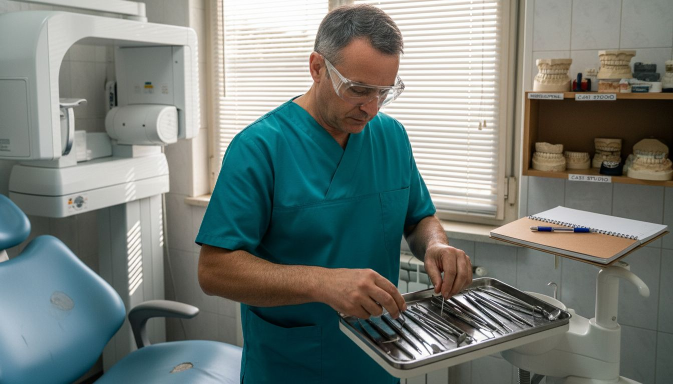 Il dentista si prepara a eseguire un intervento di implantologia dentale.